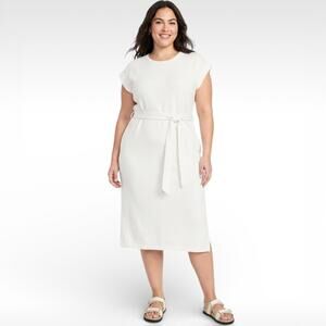 Caslon White Waffle Knit Belted Midi Dress with Pockets - Size 3XL - NWT